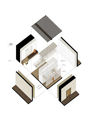 Axonometrie Materialität Zellenräume