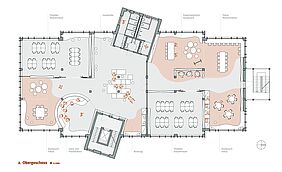 Grundriss 2. Obergeschoss (Pädagogik und Flexzonen)