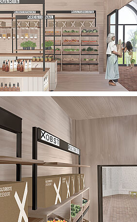  Visualisierung, Regionalladen (Oben) mit dem Leit- und Kommunikationsgerät (Unten)