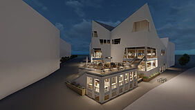 Außengestaltung Markteck bei Nacht