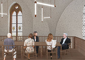 Visualisierung, Die neue Empore dient als Gemeinderaum und Aussichtspunkt