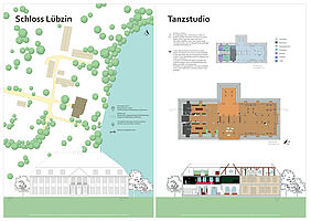 Entwurf Anna Nodop Plan 01 & 02  Im Dachstuhl entsteht durch ein Raum-in-Raum-Prinzip ein Tanzstudio